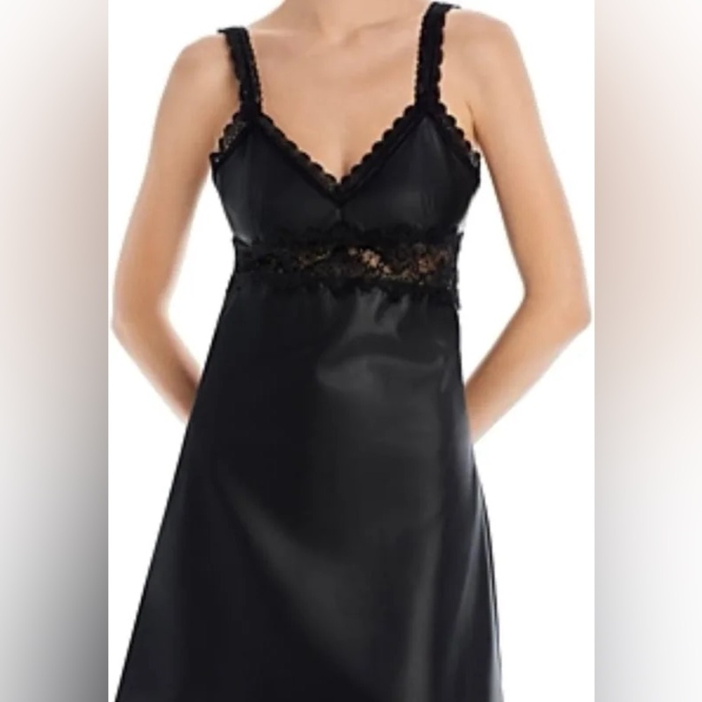 New Black Faux Leather Dress with Lace size small